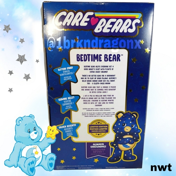 Plush 14" Inch Care Bears Gloweing Bedtime Bear Moon & Stars - Picture 4 of 15